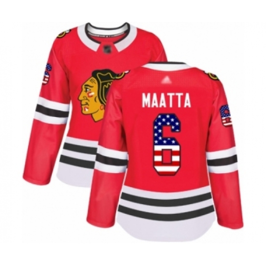 Women's Chicago Blackhawks 6 Olli Maatta Authentic Red USA Flag Fashion Hockey Jersey