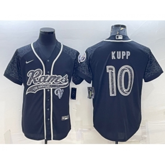 Men's Los Angeles Rams 10 Cooper Kupp Black Reflective With Patch Cool Base Stitched Baseball Jersey