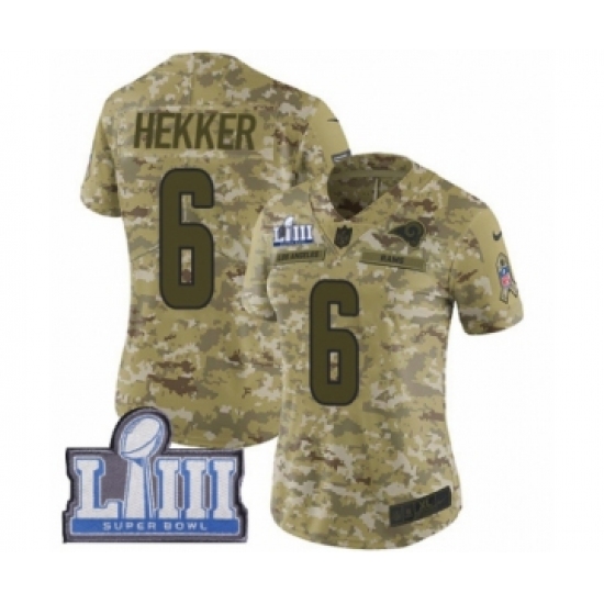 Women's Nike Los Angeles Rams 6 Johnny Hekker Limited Camo 2018 Salute to Service Super Bowl LIII Bound NFL Jersey