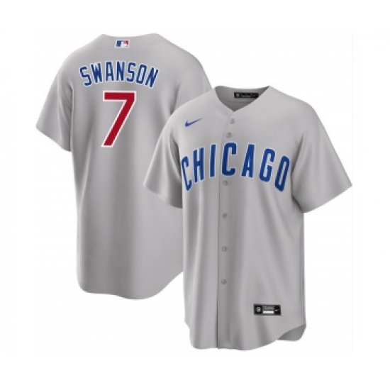 Men's Nike Chicago Cubs 7 Dansby Swanson Gray Cool Base Stitched Baseball Jersey