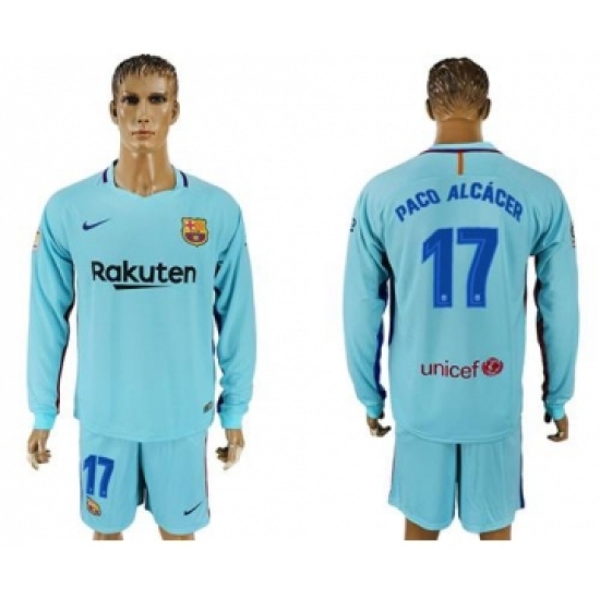 Barcelona 17 Paco Alcacer Away Long Sleeves Soccer Club Jersey