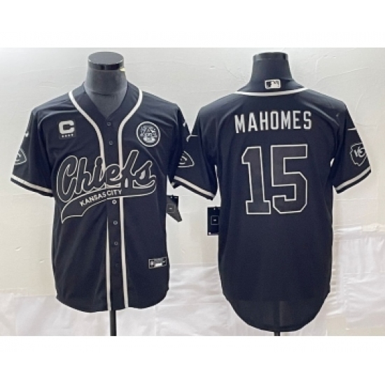 Men's Nike Kansas City Chiefs 15 Patrick Mahomes Black C Cool Base Stitched Baseball Jersey