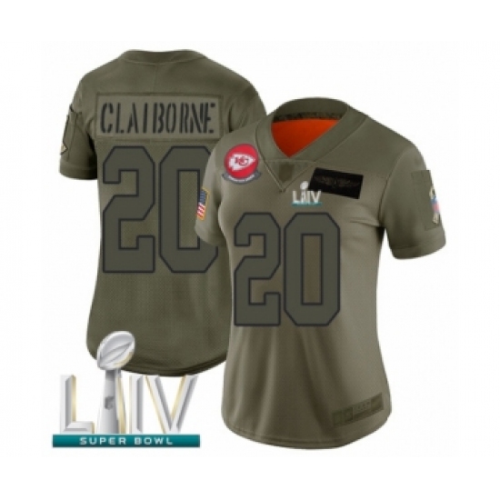 Women's Kansas City Chiefs 20 Morris Claiborne Limited Olive 2019 Salute to Service Super Bowl LIV Bound Football Jersey