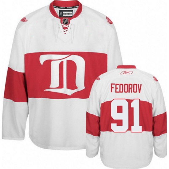Men's Reebok Detroit Red Wings 91 Sergei Fedorov Premier White Third NHL Jersey