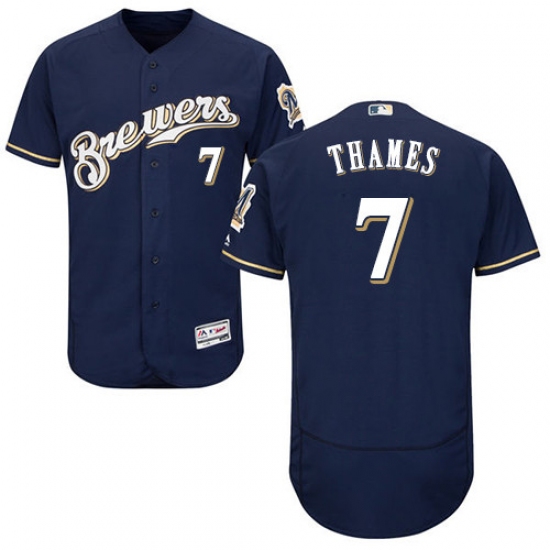 Men's Majestic Milwaukee Brewers 7 Eric Thames Navy Blue Flexbase Authentic Collection MLB Jersey