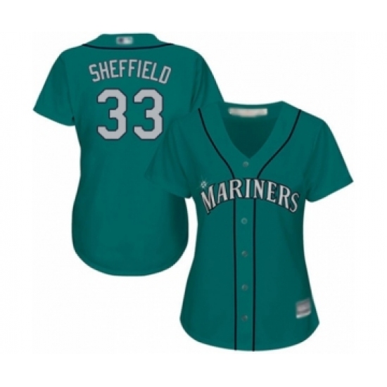 Women's Seattle Mariners 33 Justus Sheffield Authentic Teal Green Alternate Cool Base Baseball Player Jersey