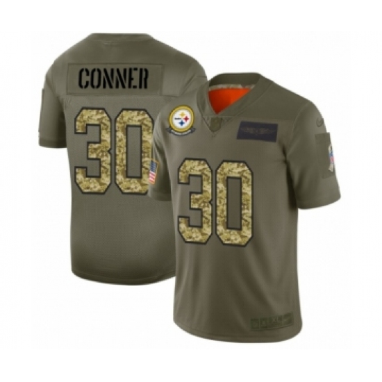 Men's Pittsburgh Steelers 30 James Conner 2019 Olive Camo Salute to Service Limited Jersey