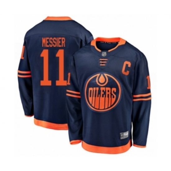 Men's Edmonton Oilers 11 Mark Messier Authentic Navy Blue Alternate Fanatics Branded Breakaway Hockey Jersey