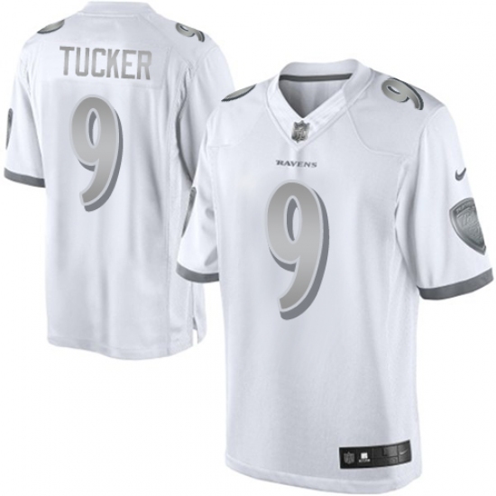 Men's Nike Baltimore Ravens 9 Justin Tucker Limited White Platinum NFL Jersey