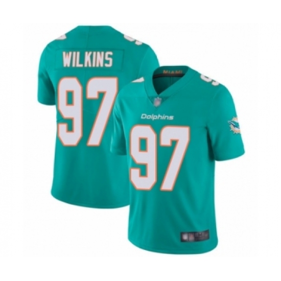Men's Miami Dolphins 97 Christian Wilkins Aqua Green Team Color Vapor Untouchable Limited Player Football Jersey
