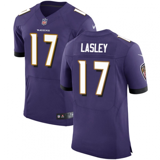 Men's Nike Baltimore Ravens 17 Jordan Lasley Purple Team Color Vapor Untouchable Elite Player NFL Jersey