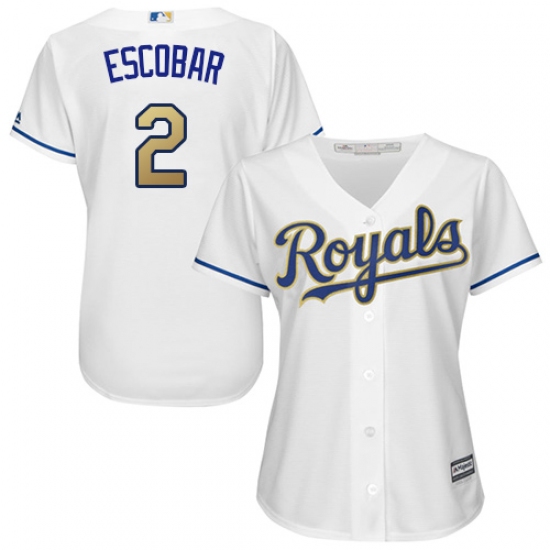 Women's Majestic Kansas City Royals 2 Alcides Escobar Authentic White Home Cool Base MLB Jersey