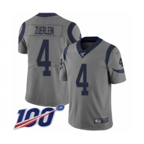 Men's Los Angeles Rams 4 Greg Zuerlein Limited Gray Inverted Legend 100th Season Football Jersey