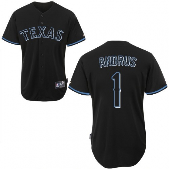 Men's Majestic Texas Rangers 1 Elvis Andrus Replica Black Fashion MLB Jersey