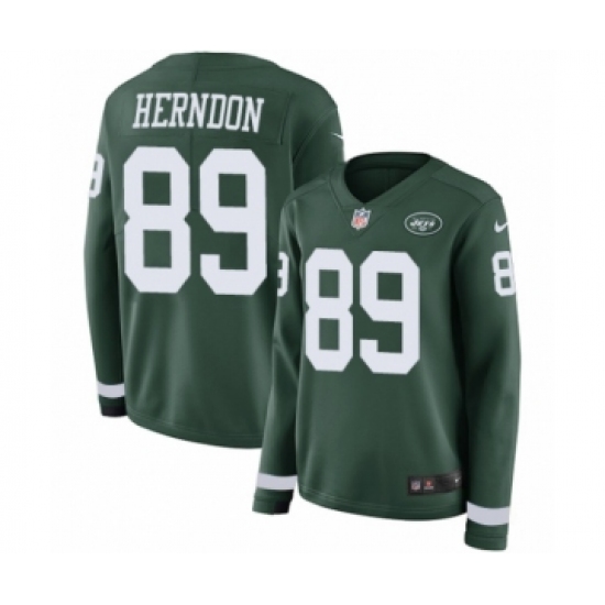 Women's Nike New York Jets 89 Chris Herndon Limited Green Therma Long Sleeve NFL Jersey