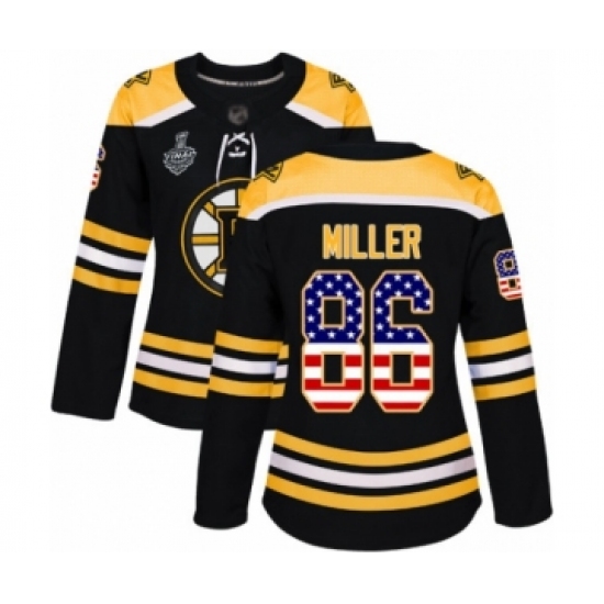 Women's Boston Bruins 86 Kevan Miller Authentic Black USA Flag Fashion 2019 Stanley Cup Final Bound Hockey Jersey