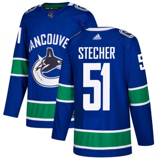 Youth Adidas Vancouver Canucks 51 Troy Stecher Premier Blue Home NHL Jersey