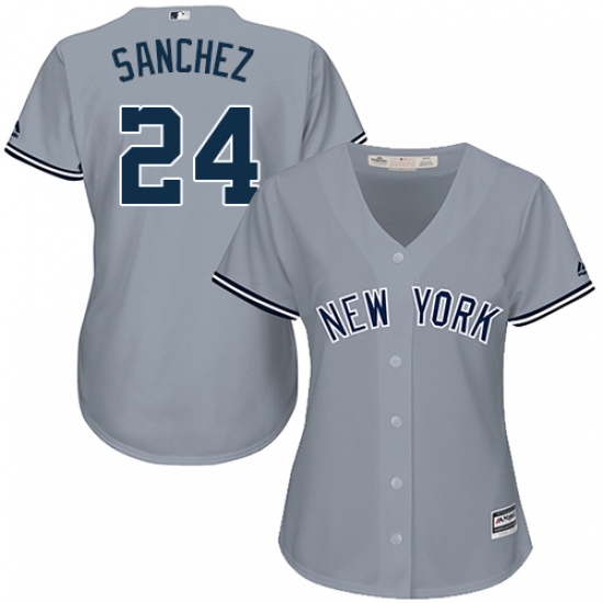 Women's Majestic New York Yankees 24 Gary Sanchez Replica Grey Road MLB Jersey