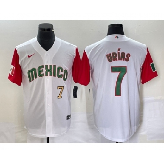 Men's Mexico Baseball 7 Julio Urias Number 2023 White Red World Classic Stitched Jersey50