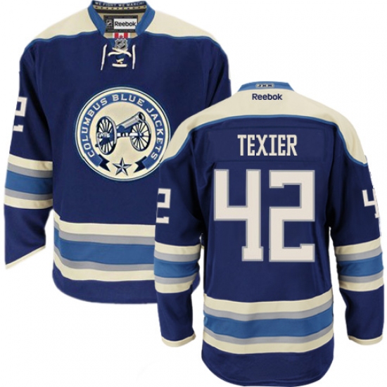 Women's Reebok Columbus Blue Jackets 42 Alexandre Texier Premier Navy Blue Third NHL Jersey