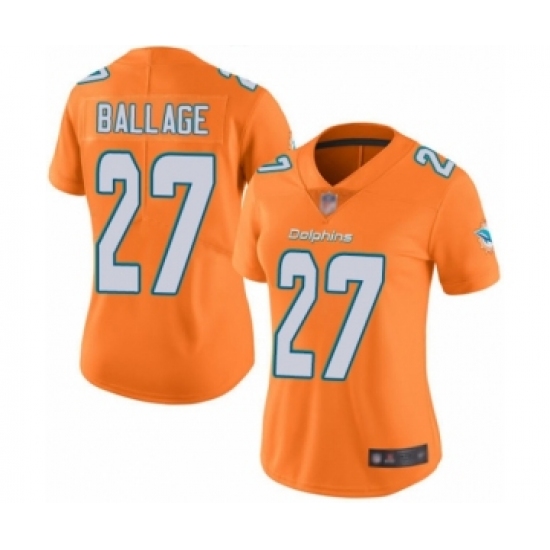 Women's Miami Dolphins 27 Kalen Ballage Limited Orange Rush Vapor Untouchable Football Jersey