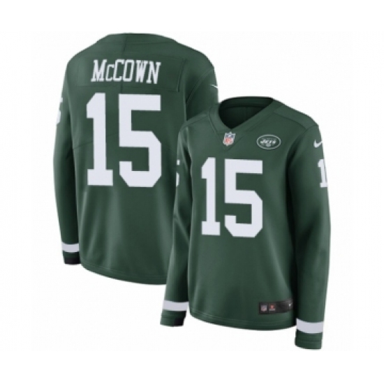 Women's Nike New York Jets 15 Josh McCown Limited Green Therma Long Sleeve NFL Jersey