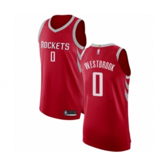 Men's Houston Rockets 0 Russell Westbrook Authentic Red Basketball Jersey - Icon Edition
