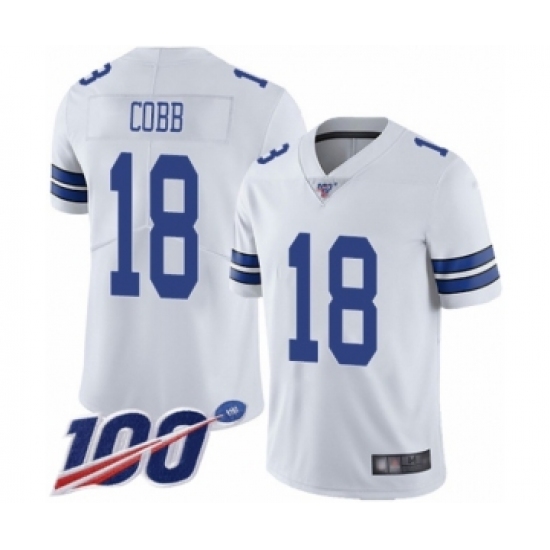 Men's Dallas Cowboys 18 Randall Cobb White Vapor Untouchable Limited Player 100th Season Football Jersey