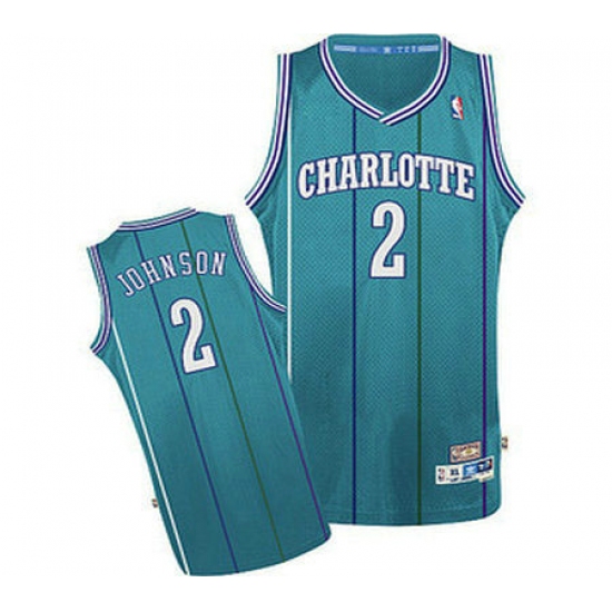 Men's Adidas Charlotte Hornets 2 Larry Johnson Authentic Light Blue Throwback NBA Jersey