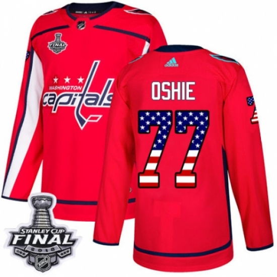 Youth Adidas Washington Capitals 77 T.J. Oshie Authentic Red USA Flag Fashion 2018 Stanley Cup Final NHL Jersey