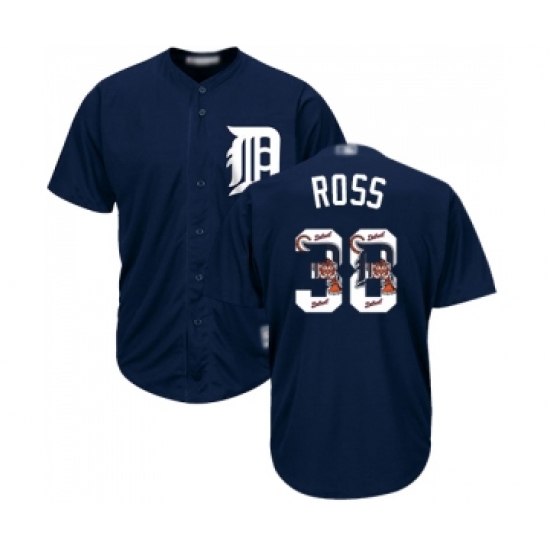 Men's Detroit Tigers 38 Tyson Ross Authentic Navy Blue Team Logo Fashion Cool Base Baseball Jersey