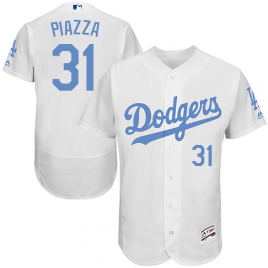 Men's Majestic Los Angeles Dodgers 31 Mike Piazza Authentic White 2016 Father's Day Fashion Flex Base MLB Jersey