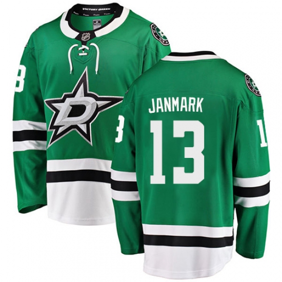Men's Dallas Stars 13 Mattias Janmark Fanatics Branded Green Home Breakaway NHL Jersey