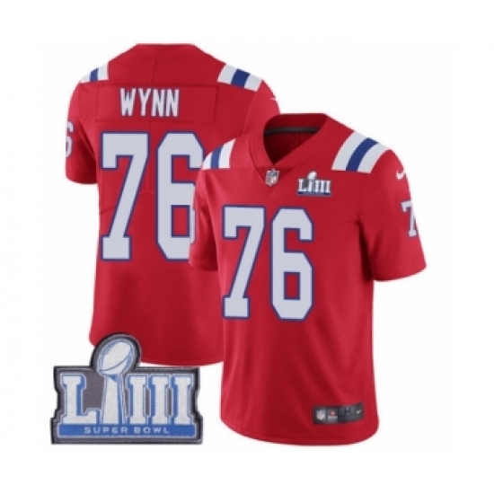 Men's Nike New England Patriots 76 Isaiah Wynn Red Alternate Vapor Untouchable Limited Player Super Bowl LIII Bound NFL Jersey