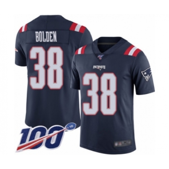 Men's New England Patriots 38 Brandon Bolden Limited Navy Blue Rush Vapor Untouchable 100th Season Football Jersey