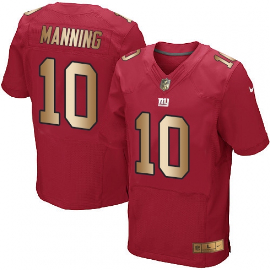Men's Nike New York Giants 10 Eli Manning Elite Red/Gold Alternate NFL Jersey
