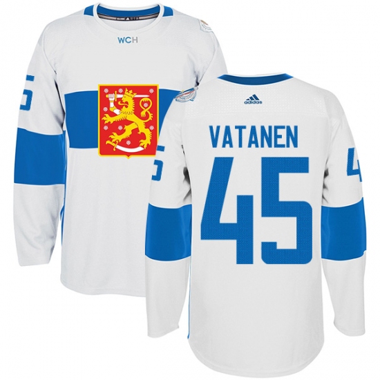 Men's Adidas Team Finland 45 Sami Vatanen Authentic White Home 2016 World Cup of Hockey Jersey