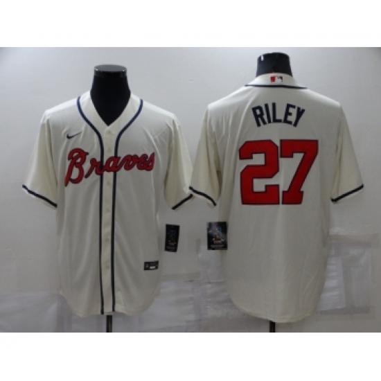 Men's Atlanta Braves 27 Austin Riley Cream Stitched MLB Cool Base Nike Jersey