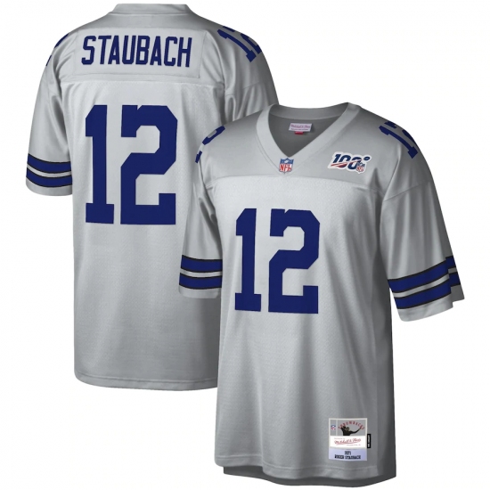 Men's Dallas Cowboys 12 Roger Staubach Mitchell & Ness Platinum NFL 100 Retired Player Legacy Jersey