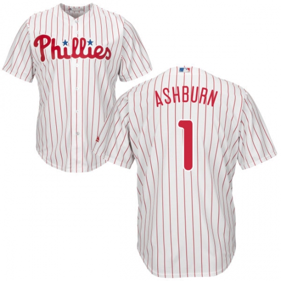 Men's Majestic Philadelphia Phillies 1 Richie Ashburn Replica White/Red Strip Home Cool Base MLB Jersey