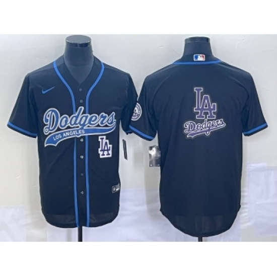 Men's Los Angeles Dodgers Black Team Big Logo Cool Base Stitched Baseball Jerseys