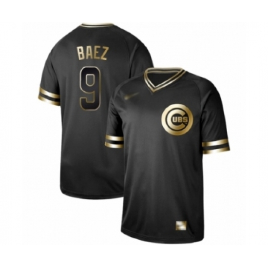 Men's Chicago Cubs 9 Javier Baez Authentic Black Gold Fashion Baseball Jersey