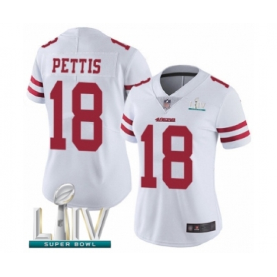 Women's San Francisco 49ers 18 Dante Pettis White Vapor Untouchable Limited Player Super Bowl LIV Bound Football Jersey