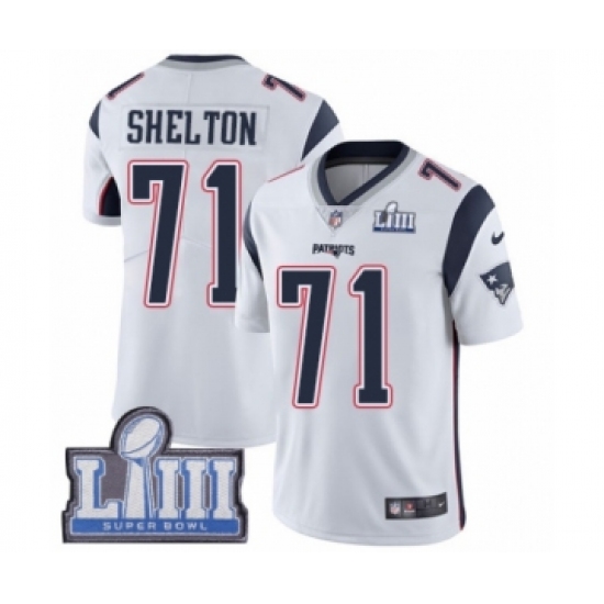 Men's Nike New England Patriots 71 Danny Shelton White Vapor Untouchable Limited Player Super Bowl LIII Bound NFL Jersey