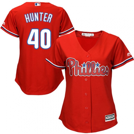 Women's Majestic Philadelphia Phillies 40 Tommy Hunter Replica Red Alternate Cool Base MLB Jersey