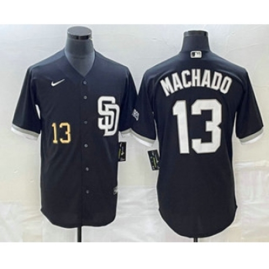 Men's San Diego Padres 13 Manny Machado Number Black 2023 Cool Base Stitched Jersey