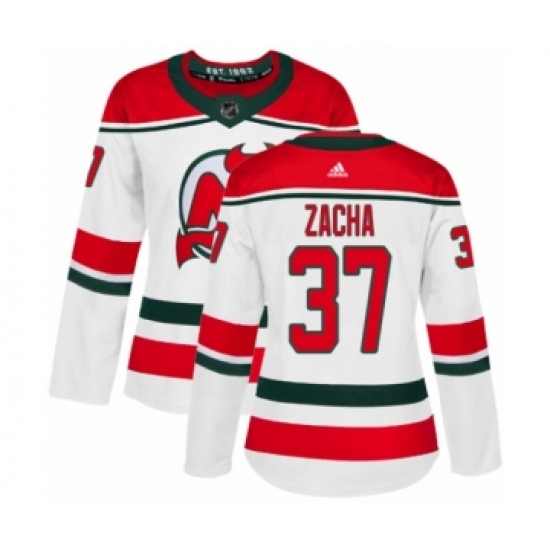Women's Adidas New Jersey Devils 37 Pavel Zacha Authentic White Alternate NHL Jersey