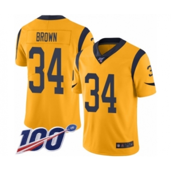 Men's Los Angeles Rams 34 Malcolm Brown Limited Gold Rush Vapor Untouchable 100th Season Football Jersey