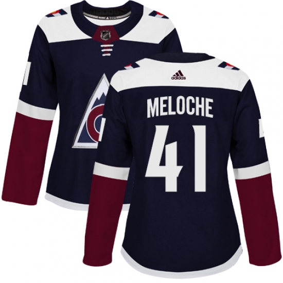 Women's Adidas Colorado Avalanche 41 Nicolas Meloche Authentic Navy Blue Alternate NHL Jersey
