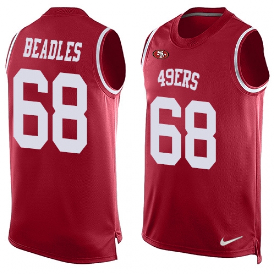 Men's Nike San Francisco 49ers 68 Zane Beadles Limited Red Player Name & Number Tank Top NFL Jersey